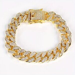 New Sparkling Rhinestone Cuban Link gold Bracelet 8.66" length Luxury Wistband